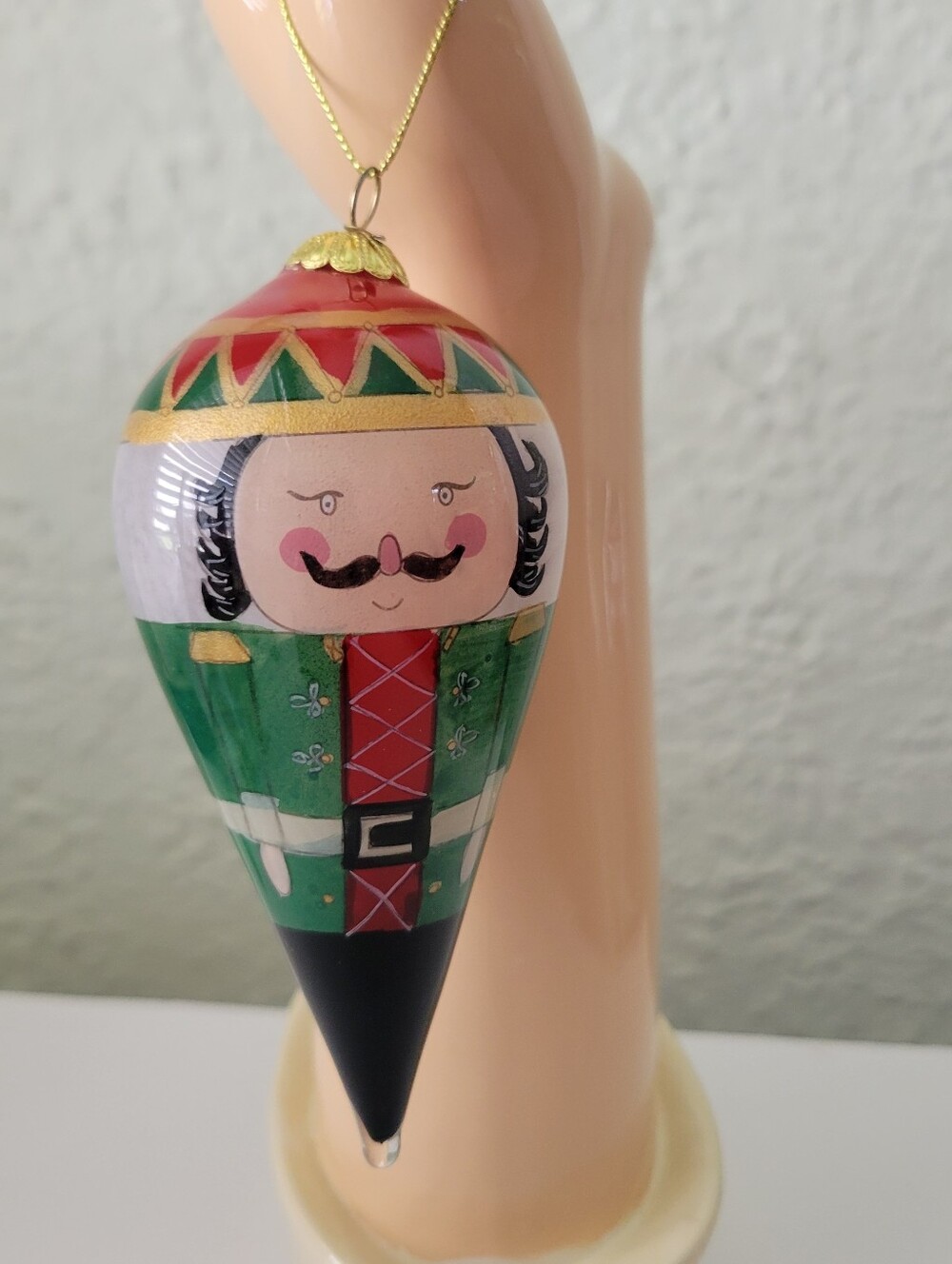 Pier 1 Imports Nutcracker Hand Painted Glass Christmas Hanging Ornament